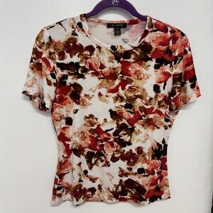 St John Women's Abstract Floral Tee - Red, Brown, Cream